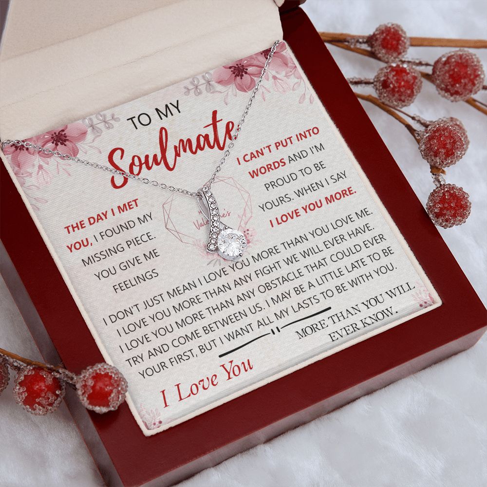 To My Soulmate Necklace for Women Birthday Christmas Jewelry Gifts For My Wife with Message Card Box Personalized Gift Present Pendant for Future Wife Soulmate Girlfriend Love 23 Alluring Beauty Necklace
