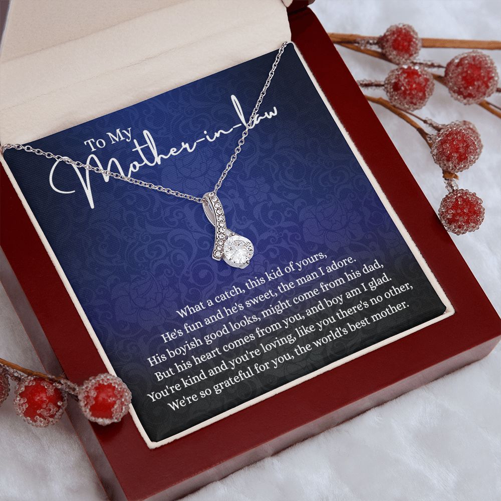 To My Mother in Law Necklace, Gift for Mother in Law Jewelry Box, Gift Card, Necklace for Mother in Law Jewelry Gift to My Mother-in-law on Wedding Day Mother's day gift for Mother in Law Alluring Beauty Necklace
