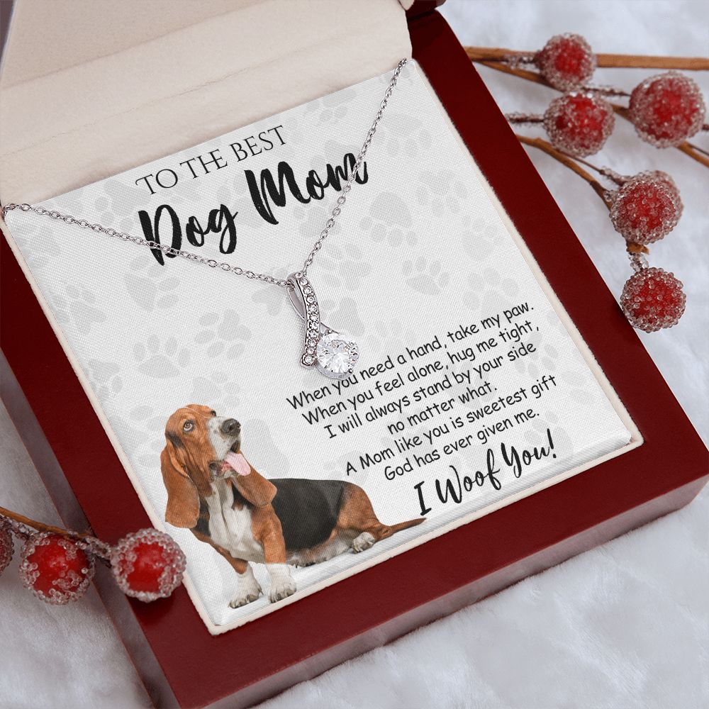 To The Best Basset Hound Dog Mom Knot Necklace Mother's Day Gift , I Woof You Quote Gift Card, Message Card Jewelry For Dog Lovers, Necklace For Mom Alluring Beauty Necklace