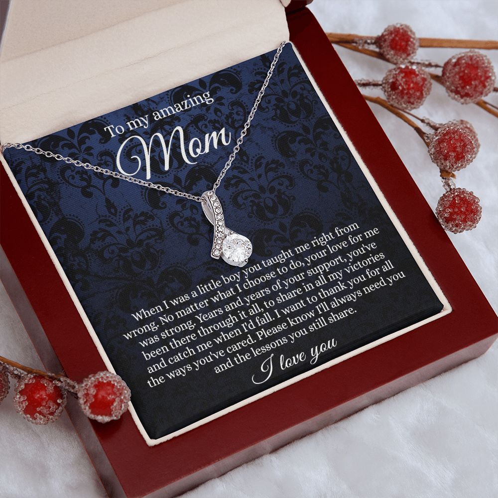 Gift for Mom Necklace, To My Beautiful Mom Love Knot Necklace Card, Mother’s Day Gift For Mom From Son, Thank You Mom Gift, Custom Jewelry Necklace For Mom Alluring Beauty Necklace