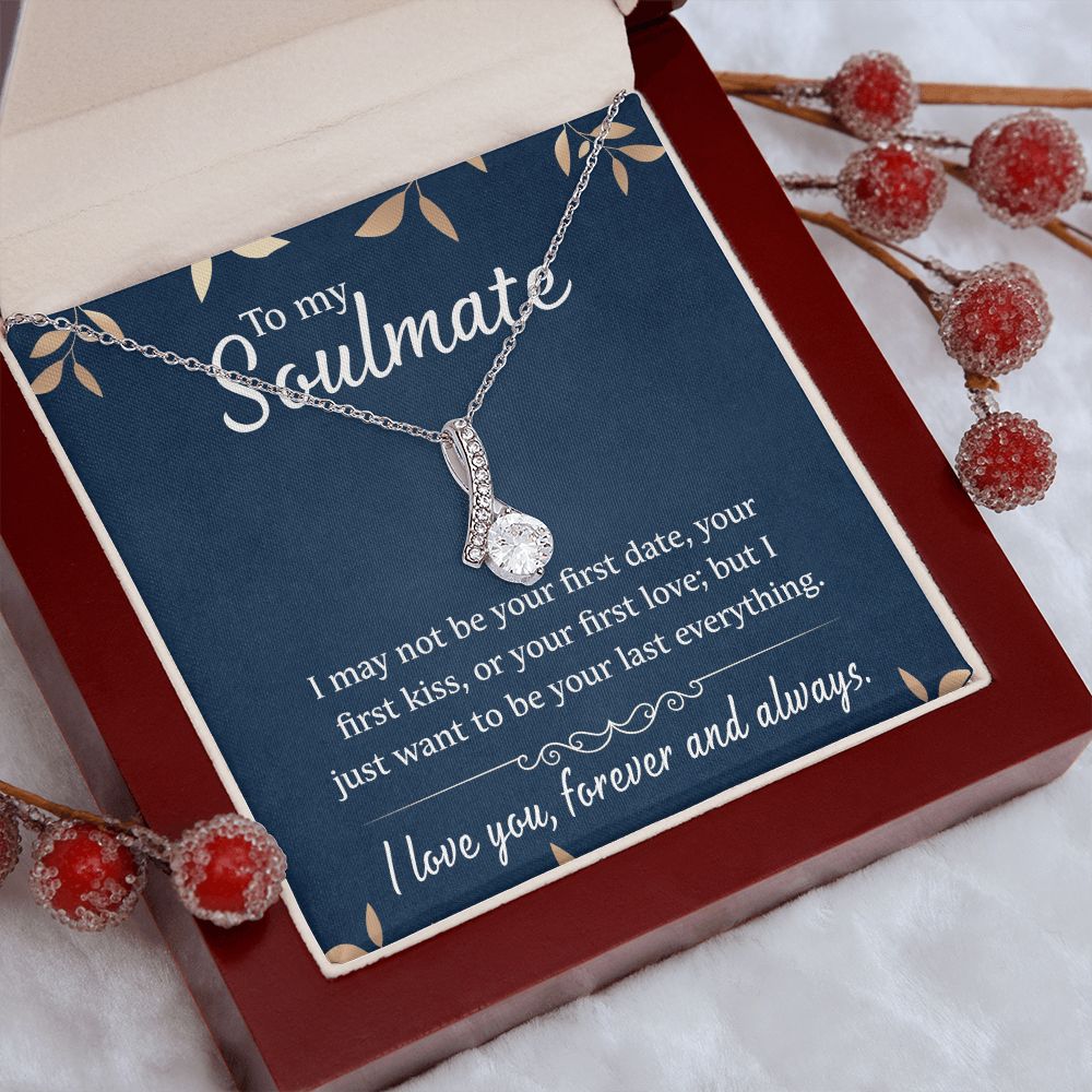 To My Soulmate Necklace for Women Birthday Christmas Jewelry Gifts For My Wife with Message Card Box Personalized Gift Present Pendant for Future Wife Soulmate Girlfriend Love 21 Alluring Beauty Necklace