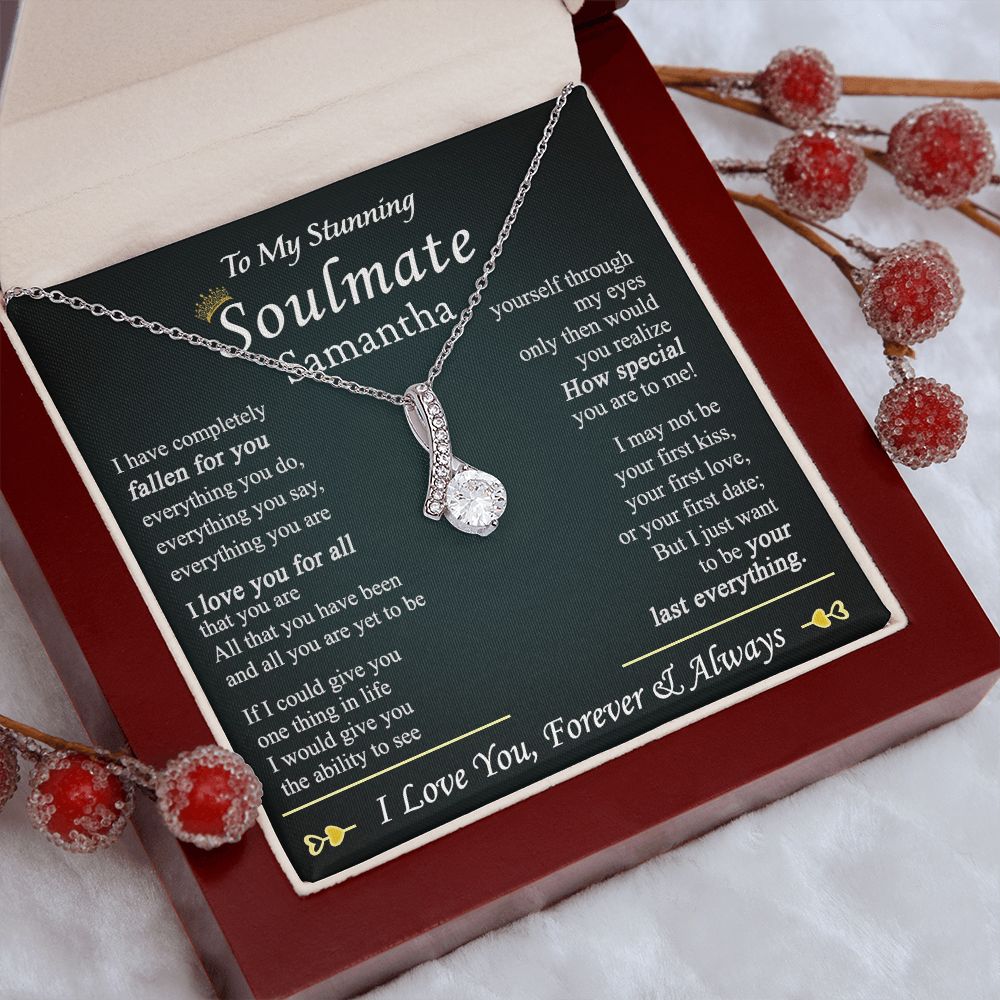 To My Soulmate Necklace for Women Birthday Valentines Day Jewelry Gifts For My Wife with Message Card Box Personalized Gift Present Pendant for Future Wife Soulmate Girlfriend Love 1 Alluring Beauty Necklace
