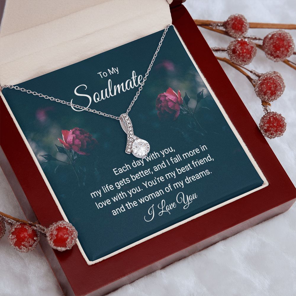 To My Soulmate Necklace for Women Birthday Christmas Jewelry Gifts For My Wife with Message Card Box Personalized Gift Present Pendant for Future Wife Soulmate Girlfriend Love 20 Alluring Beauty Necklace