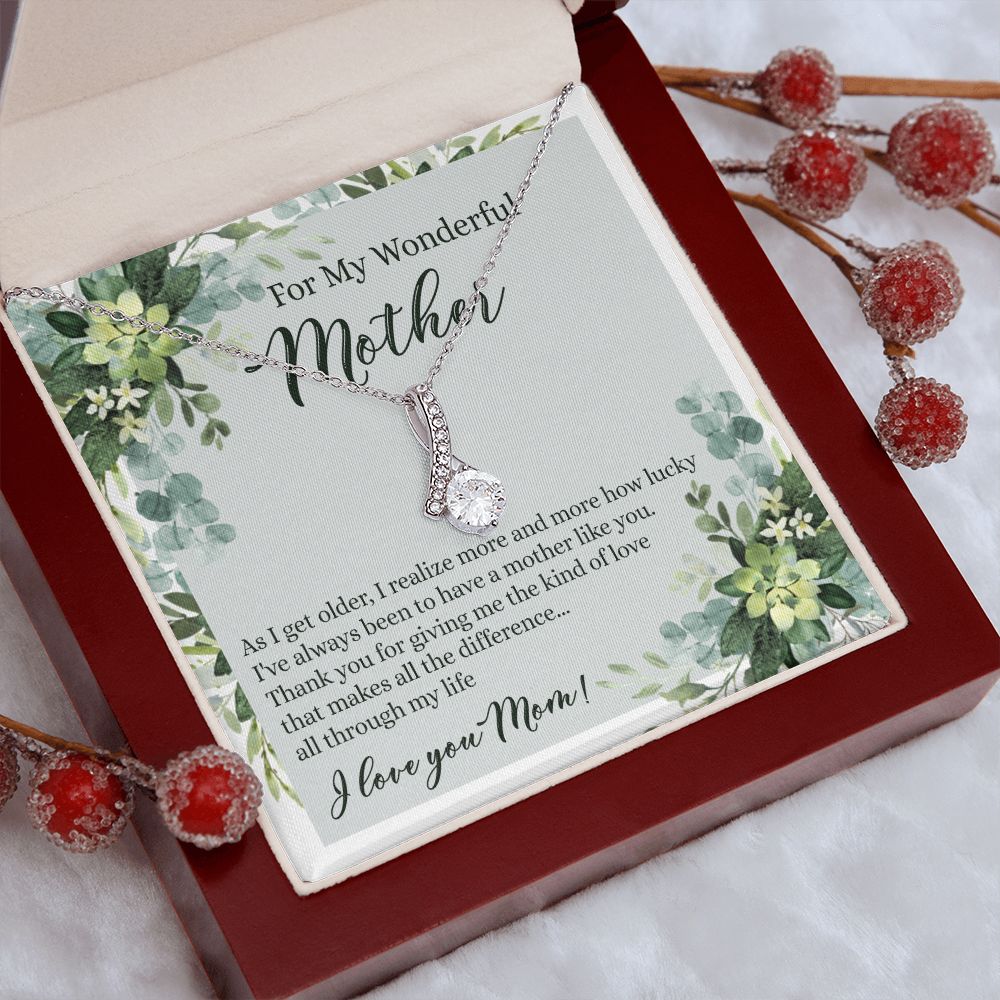 To My Wonderful Mother Necklace Message Card, Gift Box for Mom Birthday Gift From Daughter Mothers Day Necklace for Mom Gift From Daughter Mom Gifts For Mom Thank You Gift For Mom Alluring Beauty Necklace