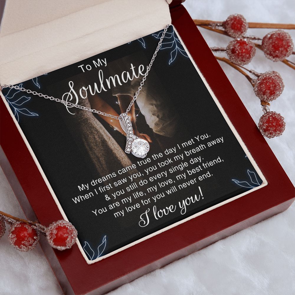 To My Soulmate Necklace for Women Birthday Christmas Jewelry Gifts For My Wife with Message Card Box Personalized Gift Present Pendant for Future Wife Soulmate Girlfriend Love 5 Alluring Beauty Necklace