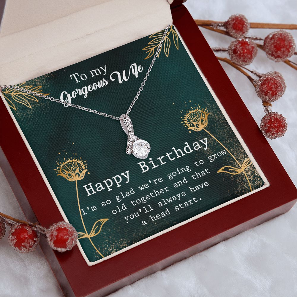 To My Gorgeous Wife Necklace Pendant Gift From Husbnd Habby Birthday A Head Start With Message Card and Gift Box. Valentine's Day Gift For Wife Future Wife Alluring Beauty Necklace