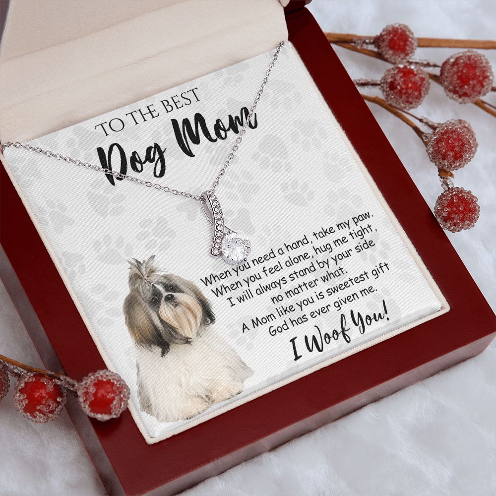 To The Best Shih Tzu Dog Mom Knot Necklace Mother's Day Gift , I Woof You Quote Gift Card, Message Card Jewelry For Dog Lovers, Necklace For Mom Alluring Beauty Necklace