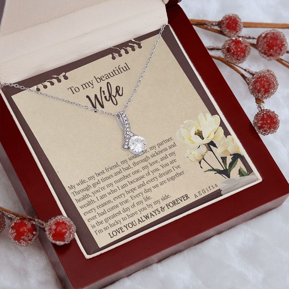 To My Wife Necklace from Husband, Personalized Necklace for Women, Luxury Necklace for Wife from Man Men, Wedding Anniversary Present For Wife, Beautiful Wife Jewelry Christmas Birthday Gifts For Wife7 Alluring Beauty Necklace