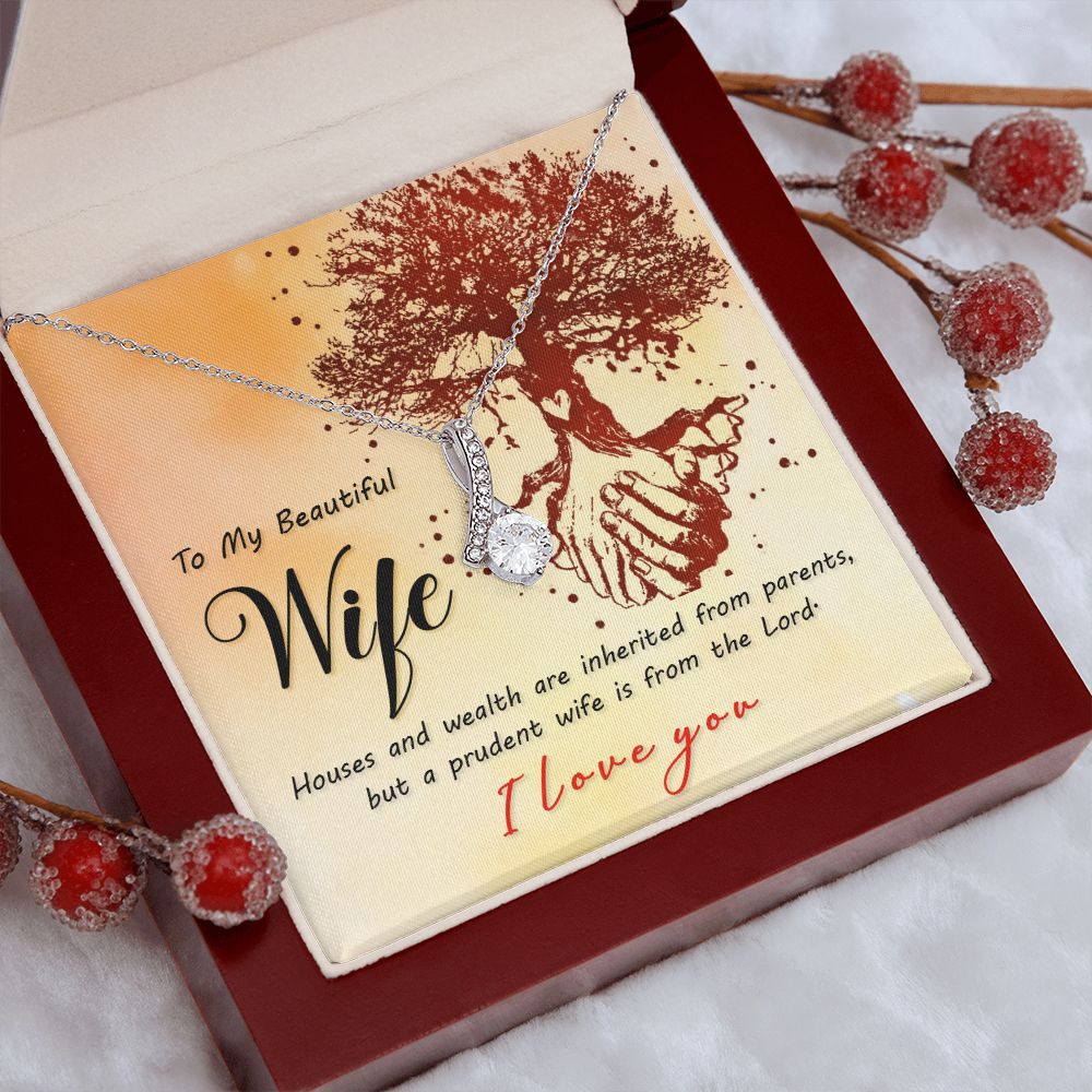 To My Beautiful Wife Necklace, Wedding Anniversary Jewelry For Women, Necklace For Wife from Husband, Gifts For Wife Birthday Gifts Necklace, Jewelry With Message Card In A Gift Box