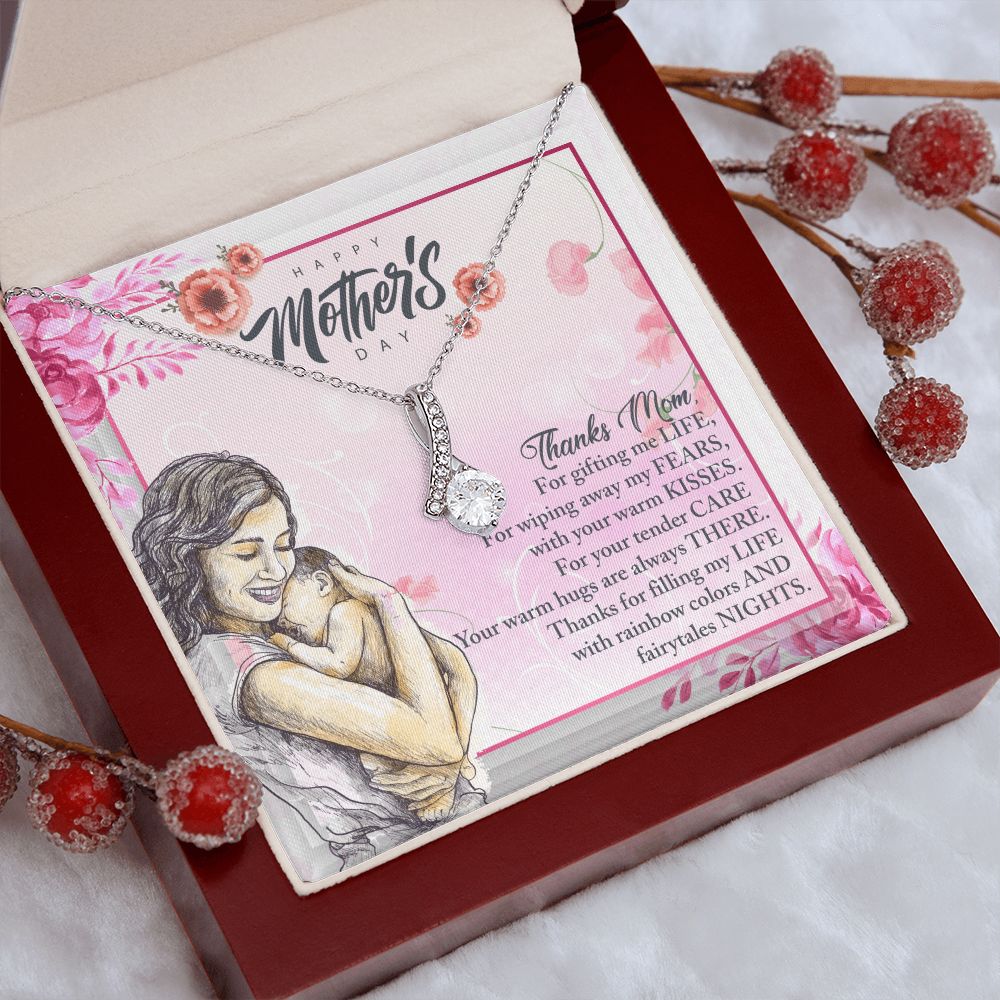 To My Mom, Mother Necklace Pendant Gift From Daughter Or Son Thanks Mom For Gifting Me Life With Message Card Gift For Mom Alluring Beauty Necklace