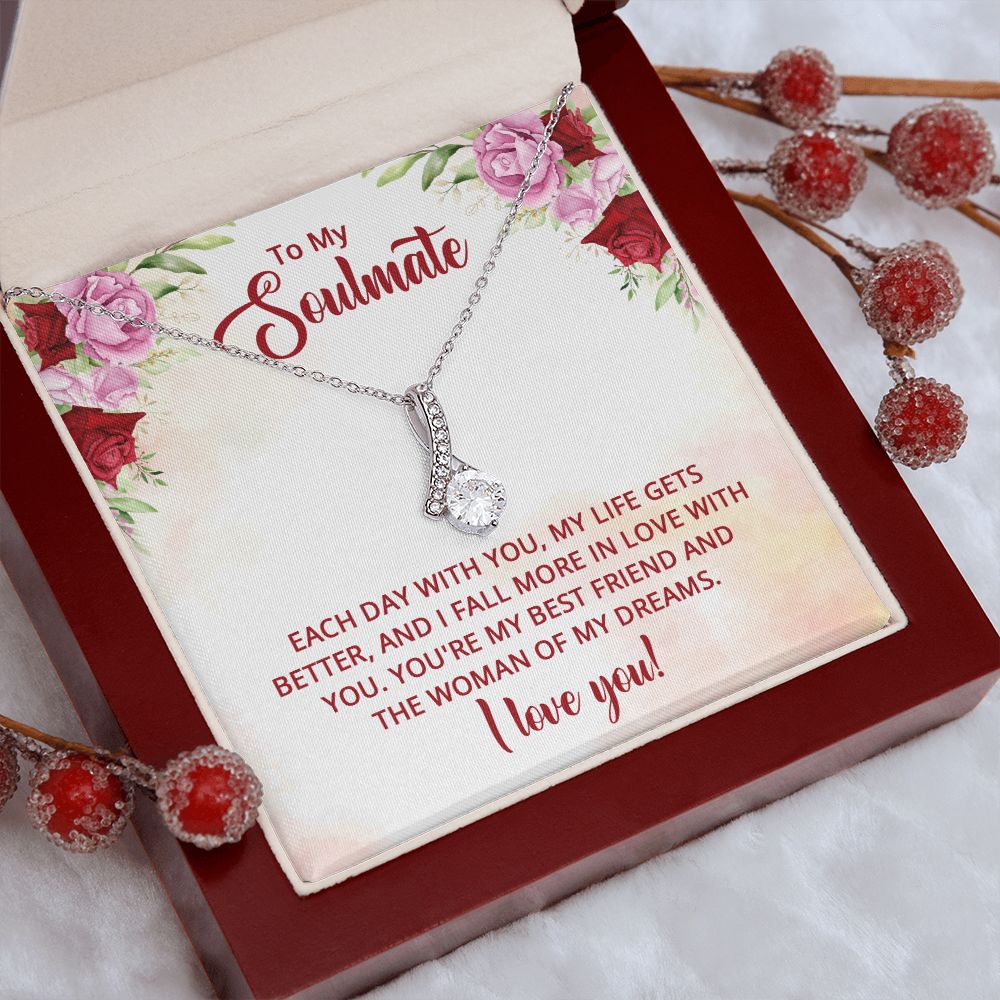 To My Soulmate Necklace for Women Birthday Christmas Jewelry Gifts For My Wife with Message Card Box Personalized Gift Present Pendant for Future Wife Soulmate Girlfriend Love 11 Alluring Beauty Necklace