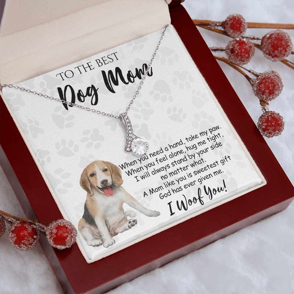 To The Best Beagle Dog Mom Knot Necklace Mother's Day Gift , I Woof You Quote Gift Card, Message Card Jewelry For Dog Lovers, Necklace For Mom Alluring Beauty Necklace
