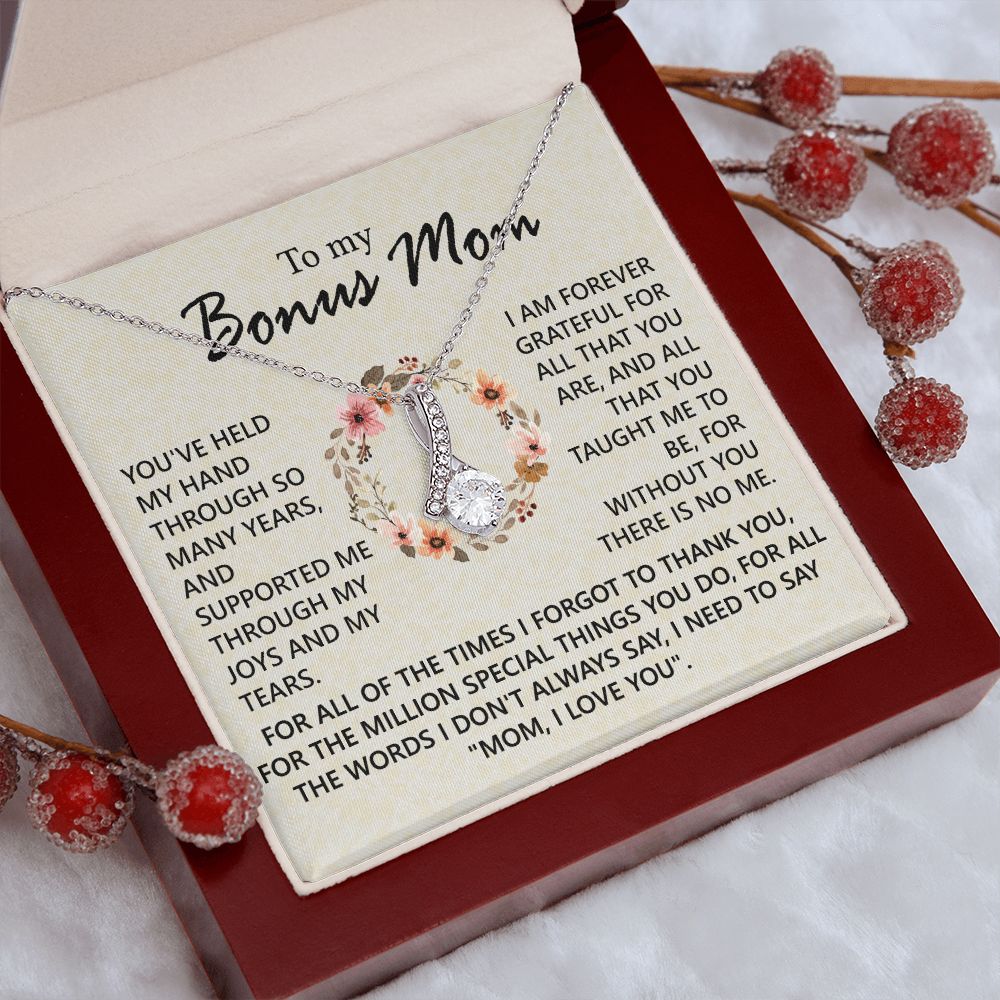 Bonus Mom Jewelry Gift for Stepmom, Foster Mom - Featuring Necklace With Meaningful Message Card & Gift Box for Birthday, Mother's Day Necklace for Bonus Mom Alluring Beauty Necklace