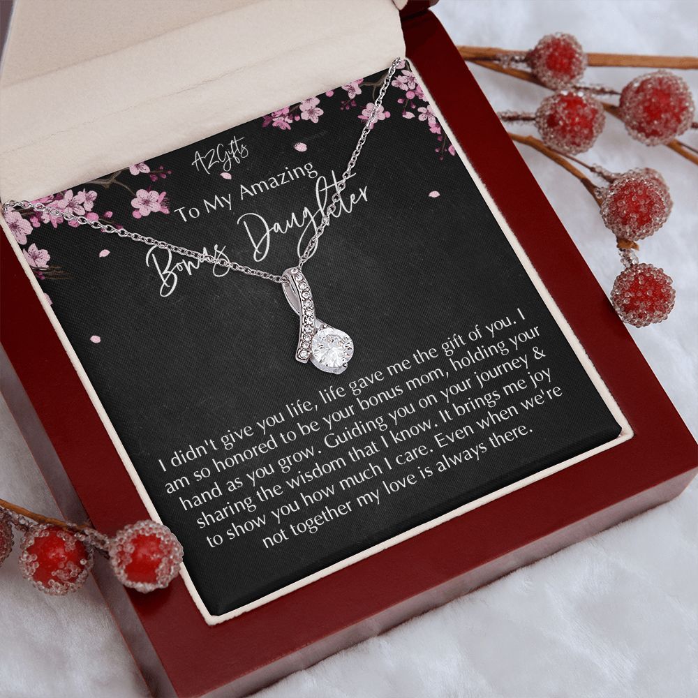 Bonus Daughter Gifts From Stepdad, Step Daughter Gifts From Stepmom, Stepdaughter Gifts From Stepdad, Father Stepdaughter Necklace, To My Bonus Daughter Necklaces, Christmas Gifts For Bonus D Alluring Beauty Necklace