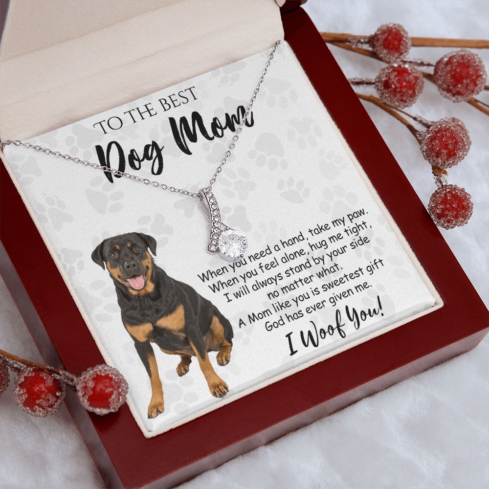 To The Best Rottweiler Dog Mom Knot Necklace Mother's Day Gift , I Woof You Quote Gift Card, Message Card Jewelry For Dog Lovers, Necklace For Mom Alluring Beauty Necklace
