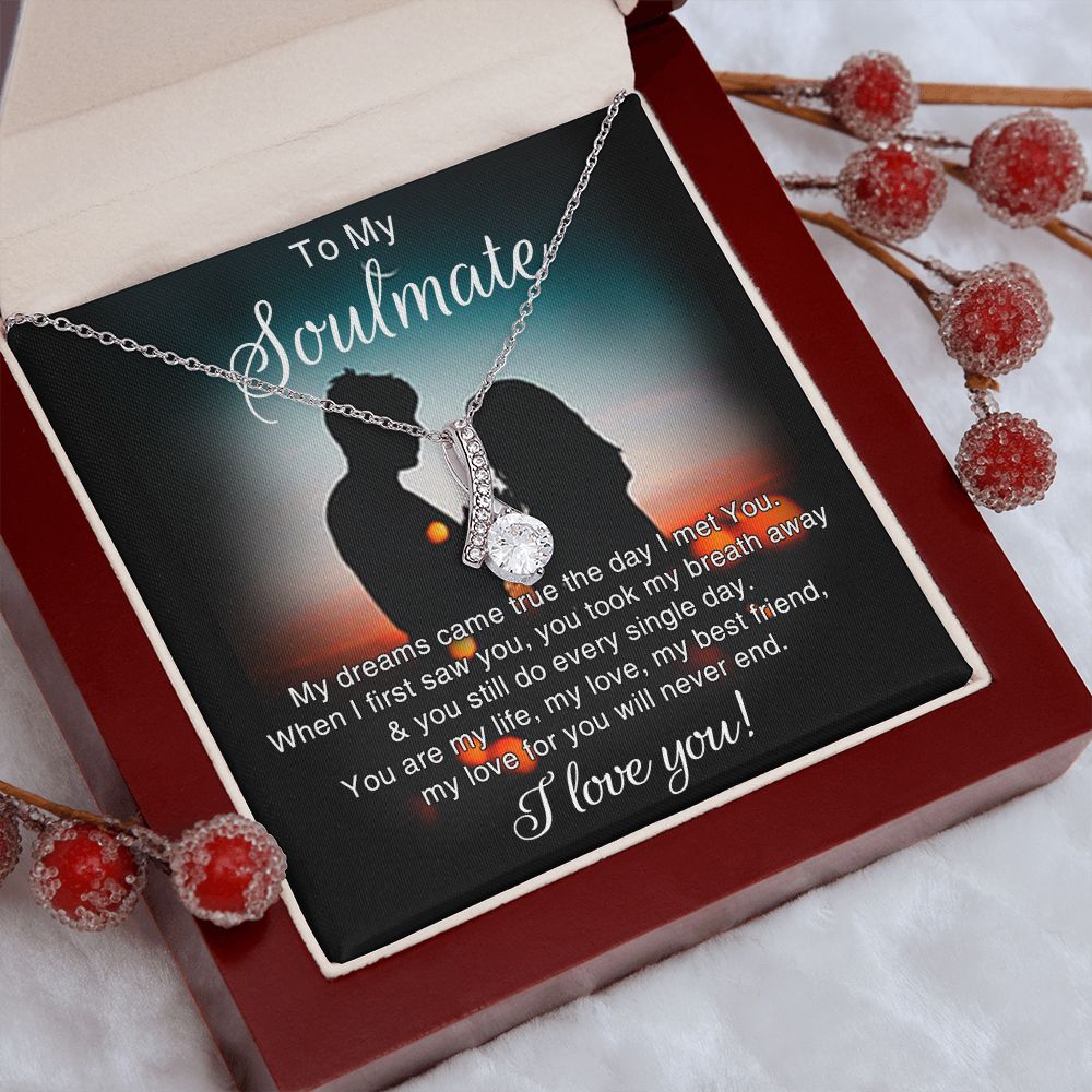To My Soulmate Necklace for Women Birthday Christmas Jewelry Gifts For My Wife with Message Card Box Personalized Gift Present Pendant for Future Wife Soulmate Girlfriend Love 4 Alluring Beauty Necklace