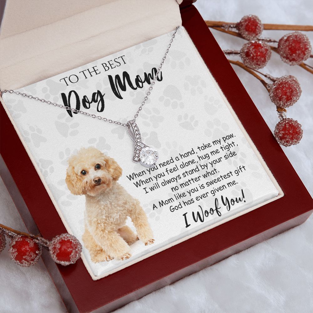 To The Best Poodle Dog Mom Knot Necklace Mother's Day Gift , I Woof You Quote Gift Card, Message Card Jewelry For Dog Lovers, Necklace For Mom Alluring Beauty Necklace