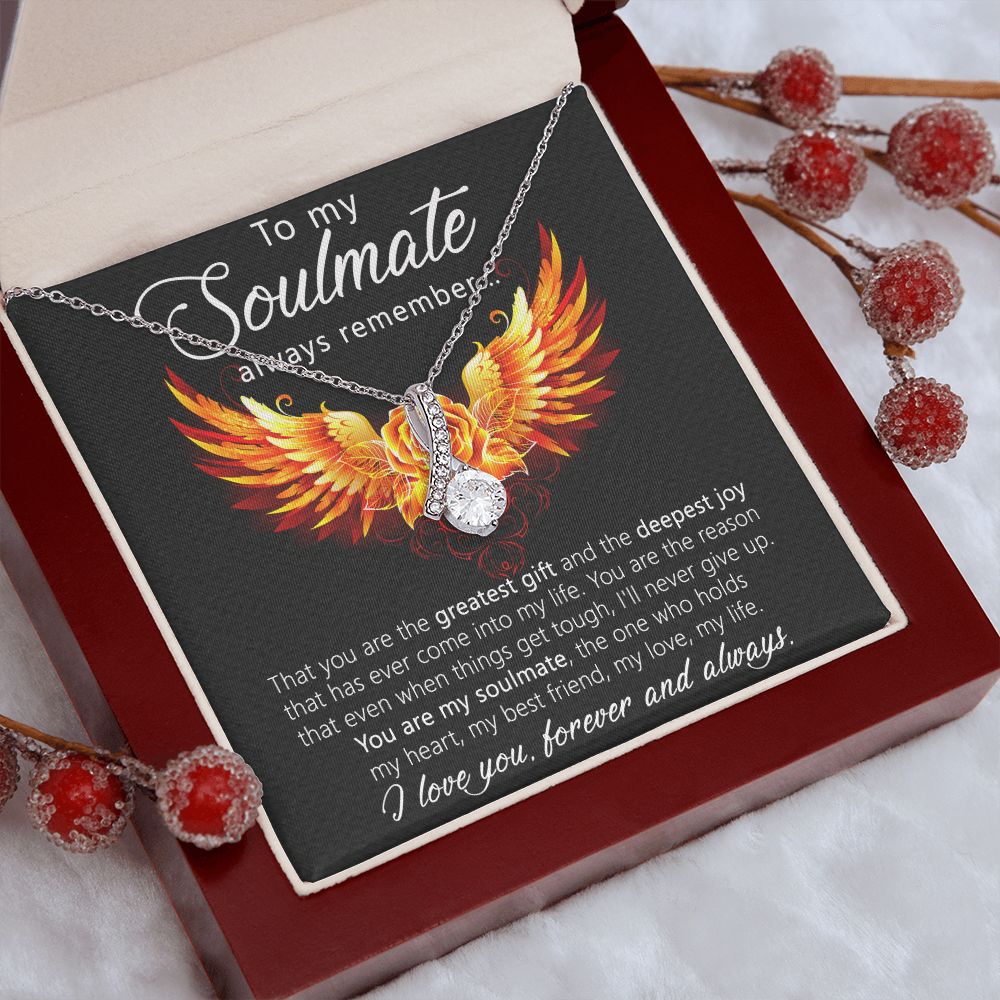To My Soulmate Necklace for Women Birthday Christmas Jewelry Gifts For My Wife with Message Card Box Personalized Gift Present Pendant for Future Wife Soulmate Girlfriend Love 22 Alluring Beauty Necklace