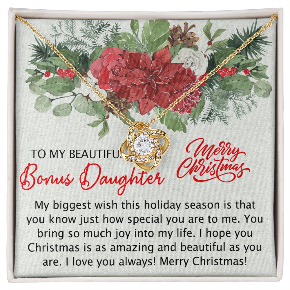 To My Bonus Daughter Necklace from Bonus Mom Christmas Necklace from Step Mom to Step Daughter Personalized Christmas Day Gift for Stepdaughter Daughter In Law Love Knot Necklace Set gift for Bonus daughter