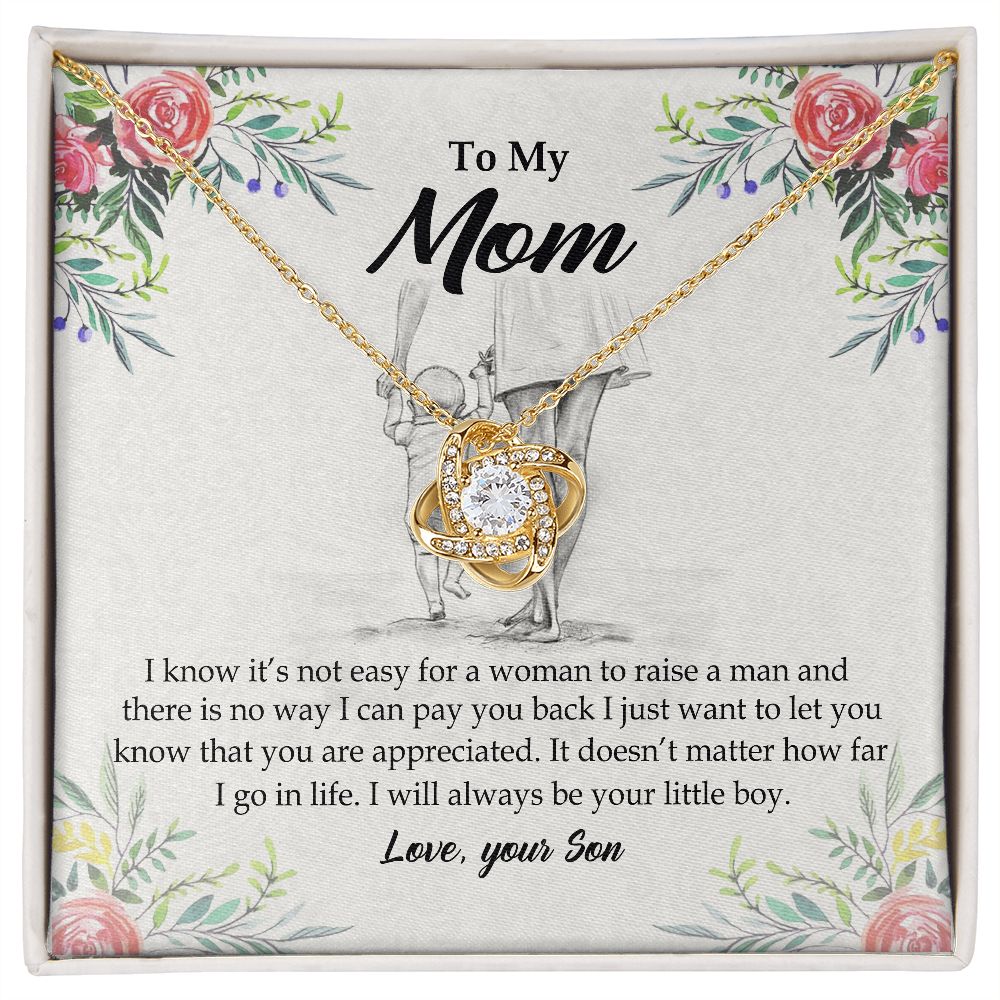 To My Mom Necklace Pendant Gift From Son And Happy Mother's Day Gift For Mom Birthday, Anniversary Your Little Boy Love Knot Necklace Gift for Mom from Son