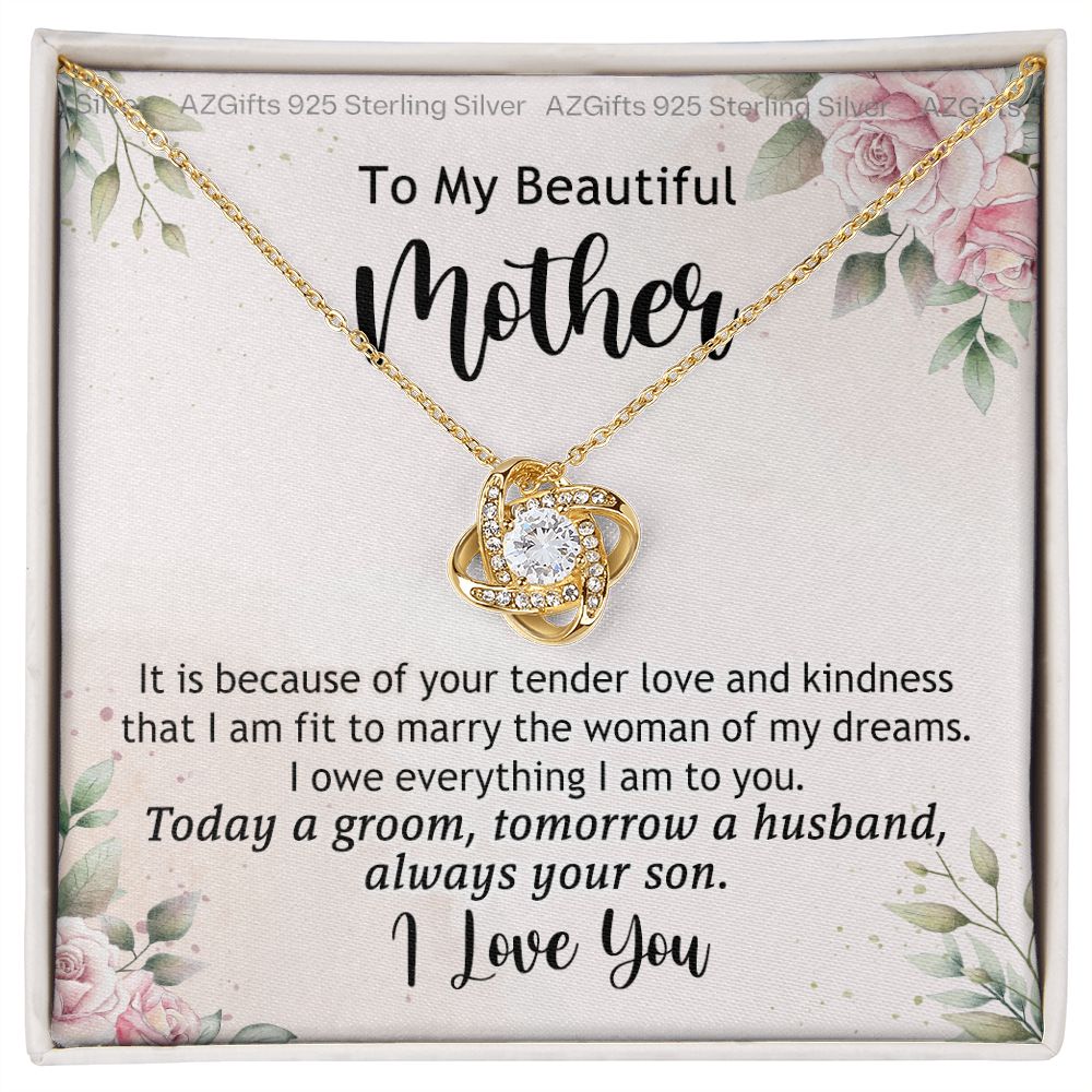 To My Beautiful Mother Necklace from Son Love Knot Necklace for Mom Mother Son Necklace Gifts For Mom Birthday Christmas Mothers Day Present To My Mom Jewelry Pendant Message Card Gift Box