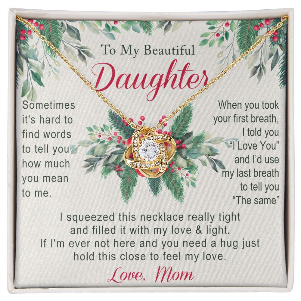 To My Daughter Two Hearts Necklace from Mom for Daughter Present for Daughter Christmas Day Gift Christmas Necklace Pendant Jewelry for Daughter Christmas Card