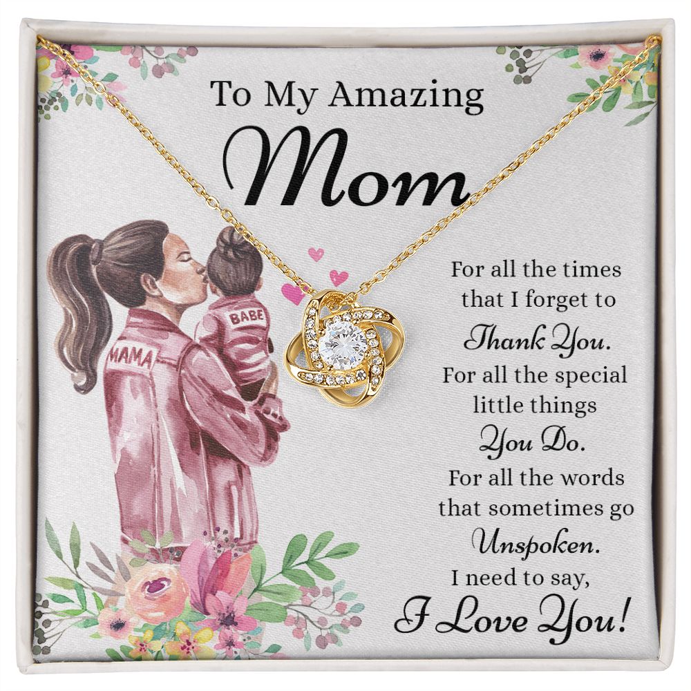 To My Amazing Mom Love Knot Necklace, Necklace for Mom, Thank You Mom Sentimental Gifts for Mom from Daughter, Daughter To Mother Necklace Mothers Day Gift from Daughter