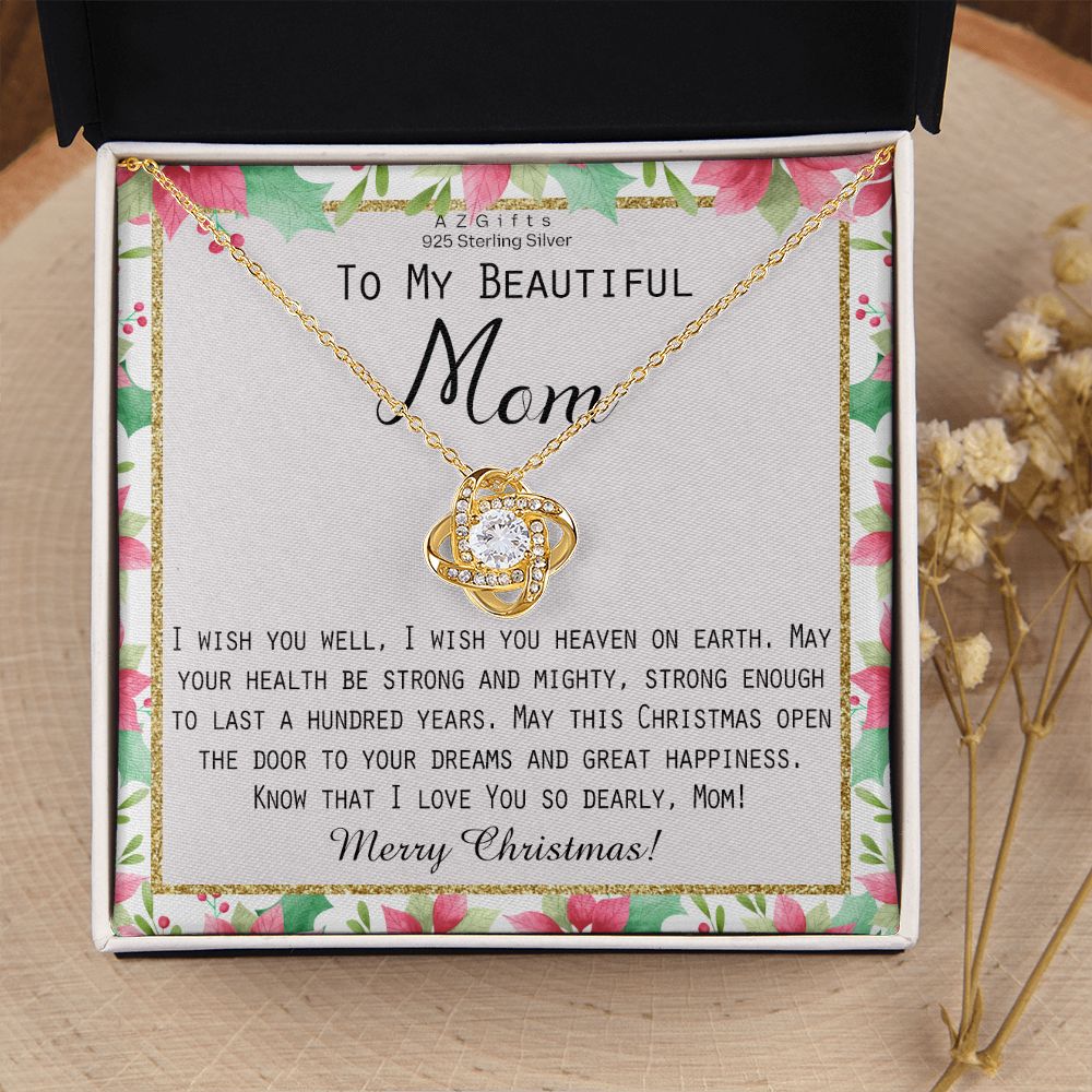 Mom Christmas Gift from Daughter or Son Love Knot Necklace Jewelry Gift Box for Mom Merry Christmas Present for Mother Love Knot Necklace Set Gift for Mom