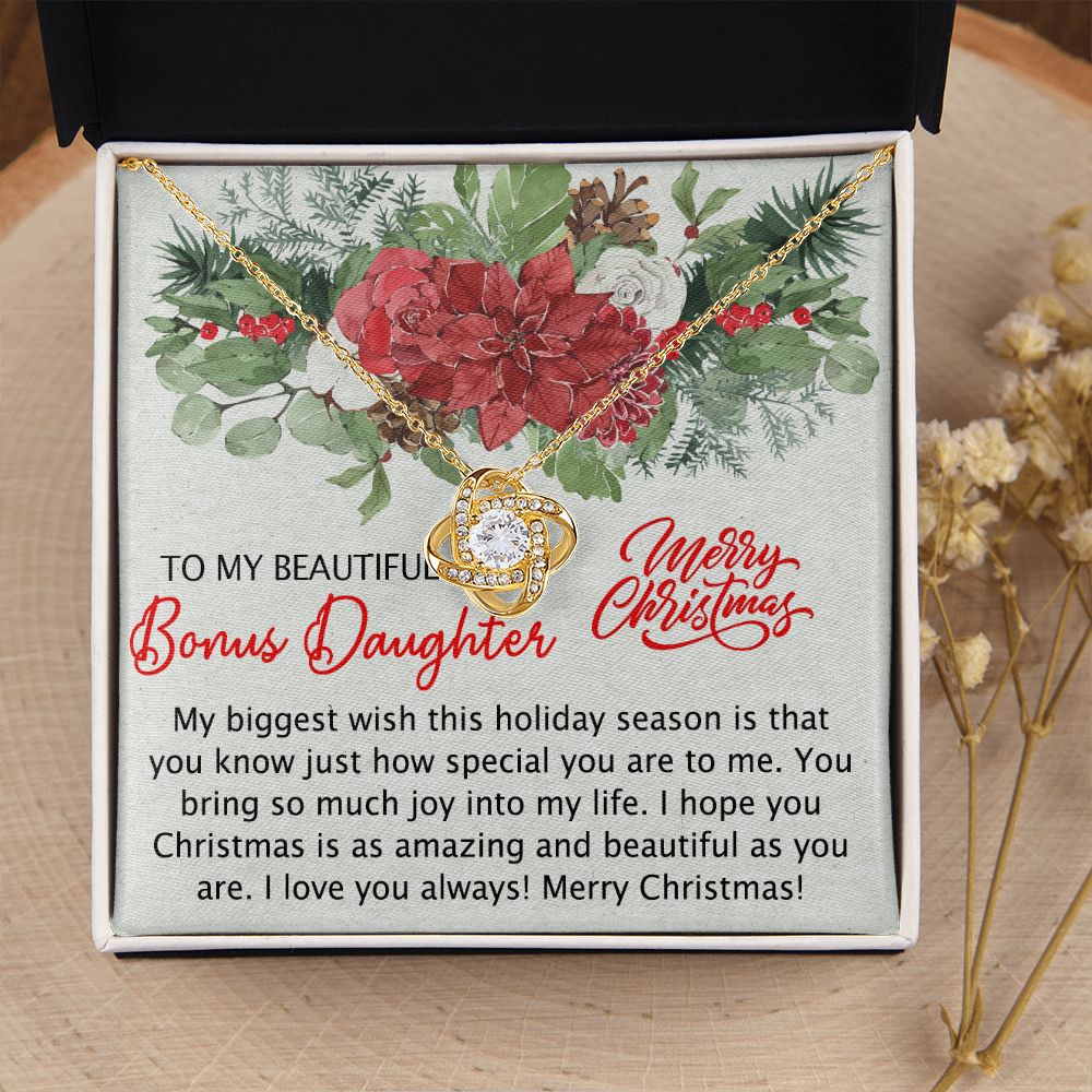 To My Bonus Daughter Necklace from Bonus Mom Christmas Necklace from Step Mom to Step Daughter Personalized Christmas Day Gift for Stepdaughter Daughter In Law Love Knot Necklace Set gift for Bonus daughter