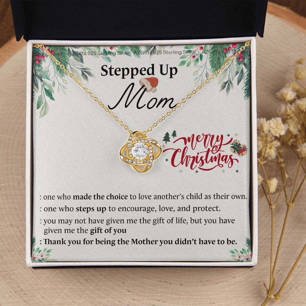 Inspirational StepMom Gifts Stepped Up Mom Necklace Birthday Gift for Bonus Mom Love Knot Necklace Gift for Step Mom