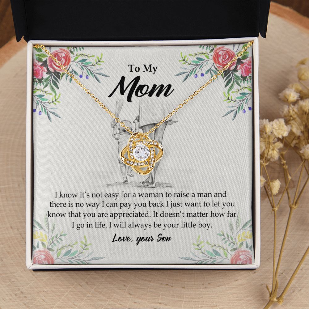 To My Mom Necklace Pendant Gift From Son And Happy Mother's Day Gift For Mom Birthday, Anniversary Your Little Boy Love Knot Necklace Gift for Mom from Son