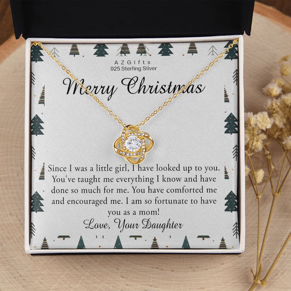 Merry Christmas Gift From Daughter, Christmas Necklace Gift For Mom Love Knot Necklace Set Gift for Mom