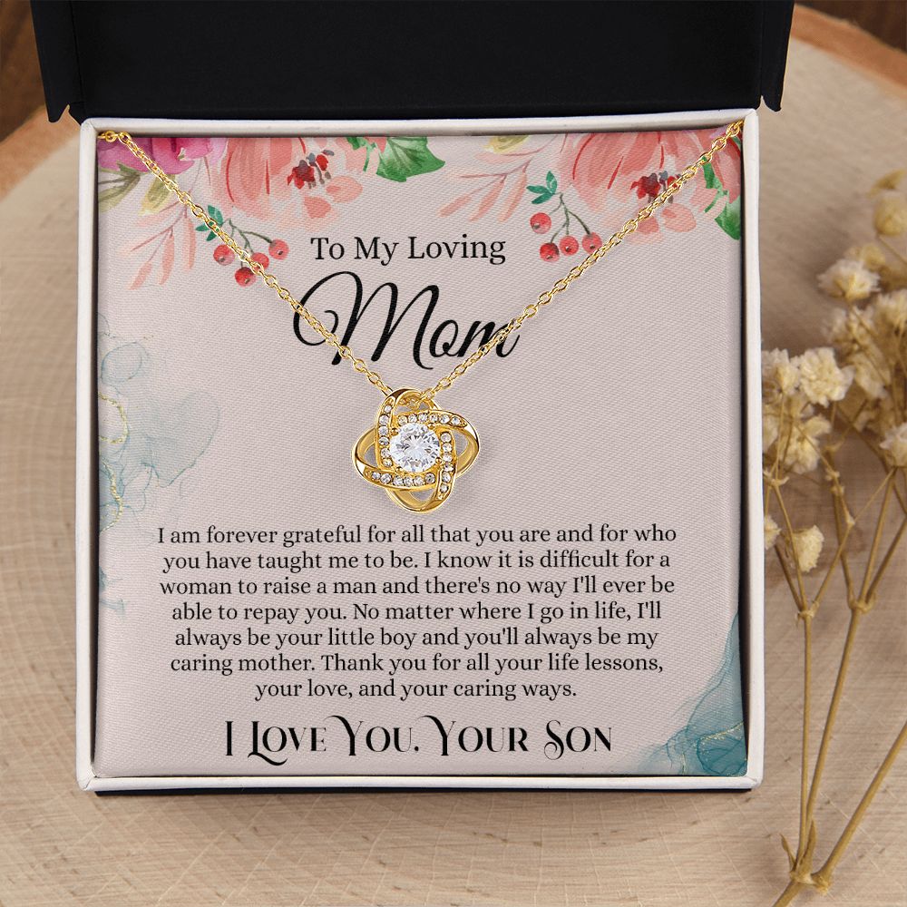To My Loving Mom Necklace, Mom Gift From Son, Mom Necklace, Gift For Mom From Son, Mom Mother's Day Gift From Son, Mom Birthday Gift From Son, To My Mom Gift, Love Knot Necklace for Women
