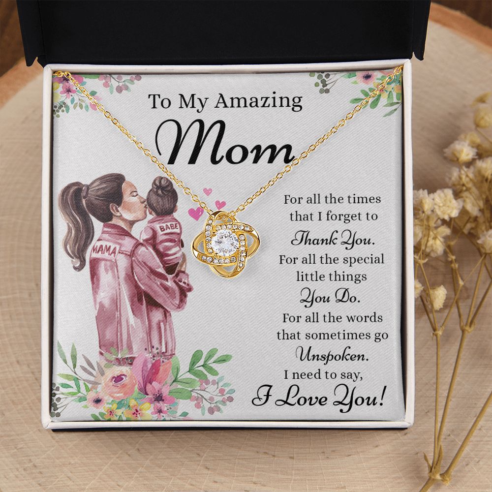 To My Amazing Mom Love Knot Necklace, Necklace for Mom, Thank You Mom Sentimental Gifts for Mom from Daughter, Daughter To Mother Necklace Mothers Day Gift from Daughter