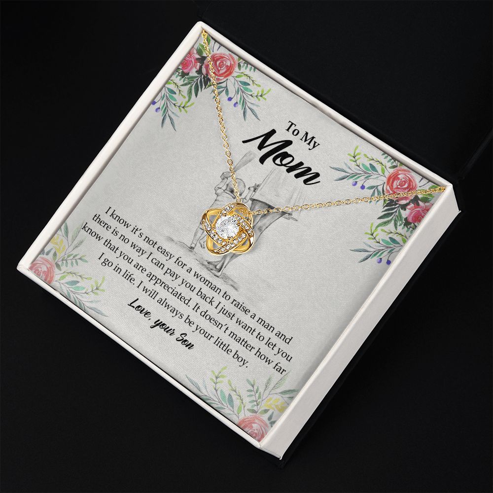 To My Mom Necklace Pendant Gift From Son And Happy Mother's Day Gift For Mom Birthday, Anniversary Your Little Boy Love Knot Necklace Gift for Mom from Son