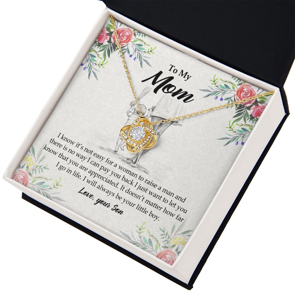 To My Mom Necklace Pendant Gift From Son And Happy Mother's Day Gift For Mom Birthday, Anniversary Your Little Boy Love Knot Necklace Gift for Mom from Son