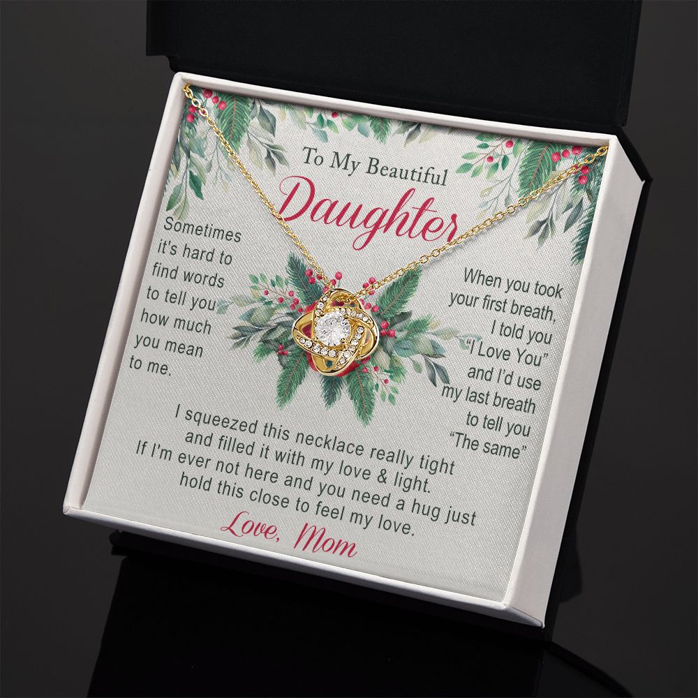 To My Daughter Two Hearts Necklace from Mom for Daughter Present for Daughter Christmas Day Gift Christmas Necklace Pendant Jewelry for Daughter Christmas Card