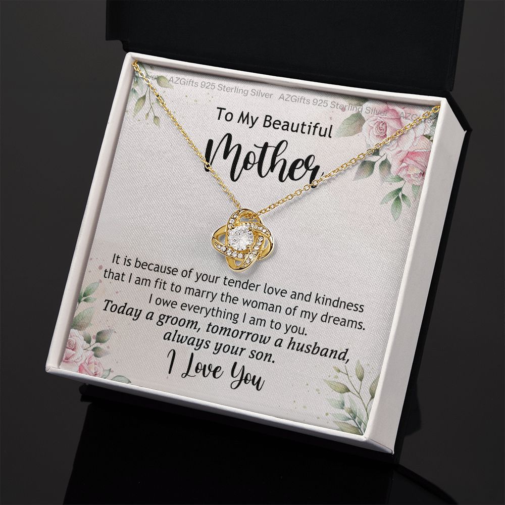To My Beautiful Mother Necklace from Son Love Knot Necklace for Mom Mother Son Necklace Gifts For Mom Birthday Christmas Mothers Day Present To My Mom Jewelry Pendant Message Card Gift Box