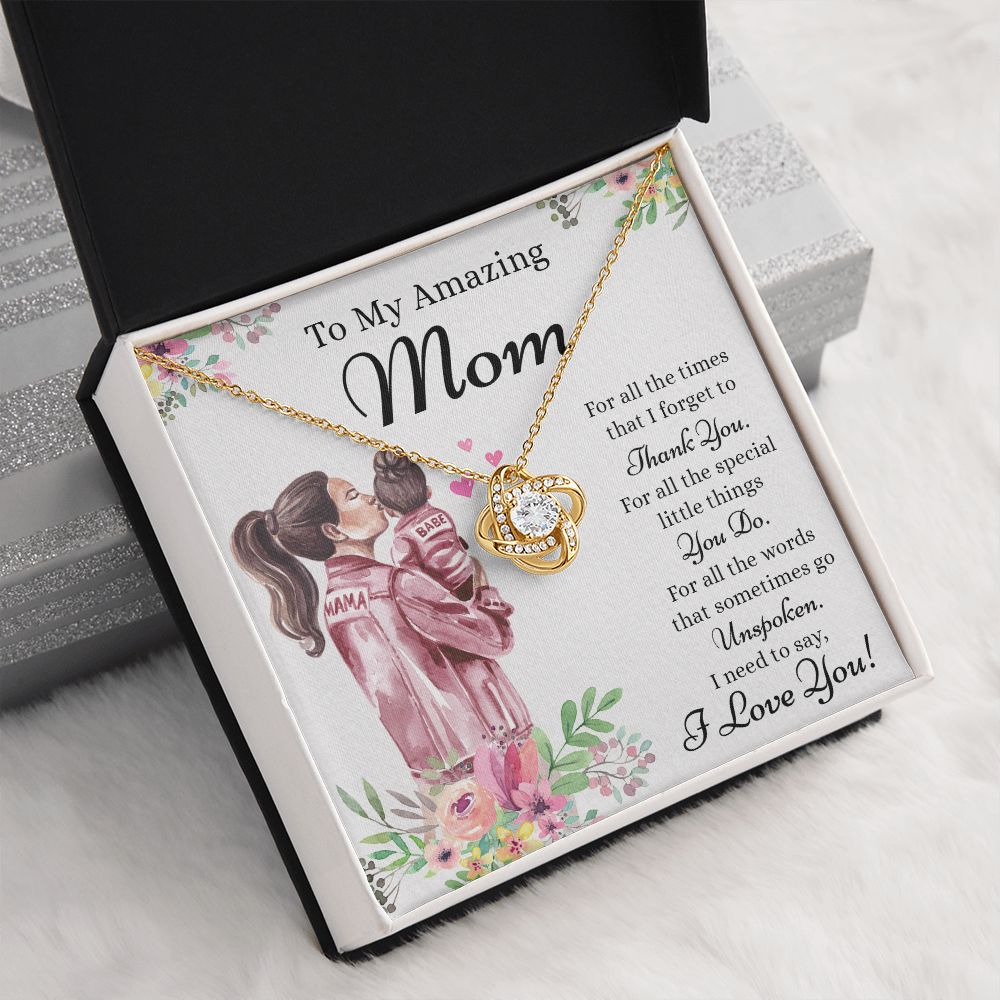 To My Amazing Mom Love Knot Necklace, Necklace for Mom, Thank You Mom Sentimental Gifts for Mom from Daughter, Daughter To Mother Necklace Mothers Day Gift from Daughter