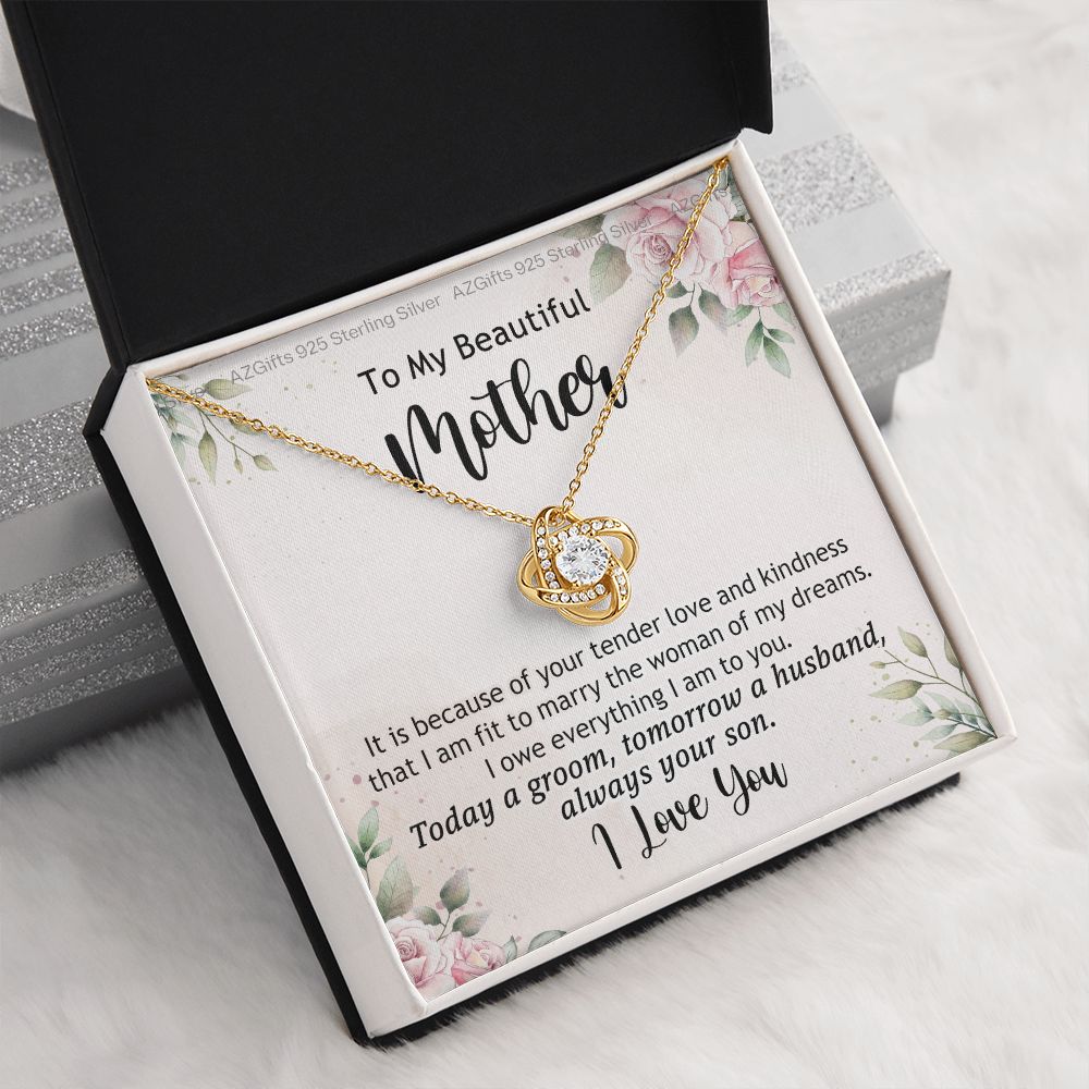 To My Beautiful Mother Necklace from Son Love Knot Necklace for Mom Mother Son Necklace Gifts For Mom Birthday Christmas Mothers Day Present To My Mom Jewelry Pendant Message Card Gift Box