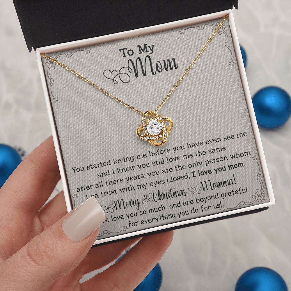 To My Mom Necklace from Daughter Love Knot Necklace Mother Daughter Necklace Gifts For Mom Birthday Christmas Mothers Day Present To My Mom Jewelry Pendant Message Card Gift Box