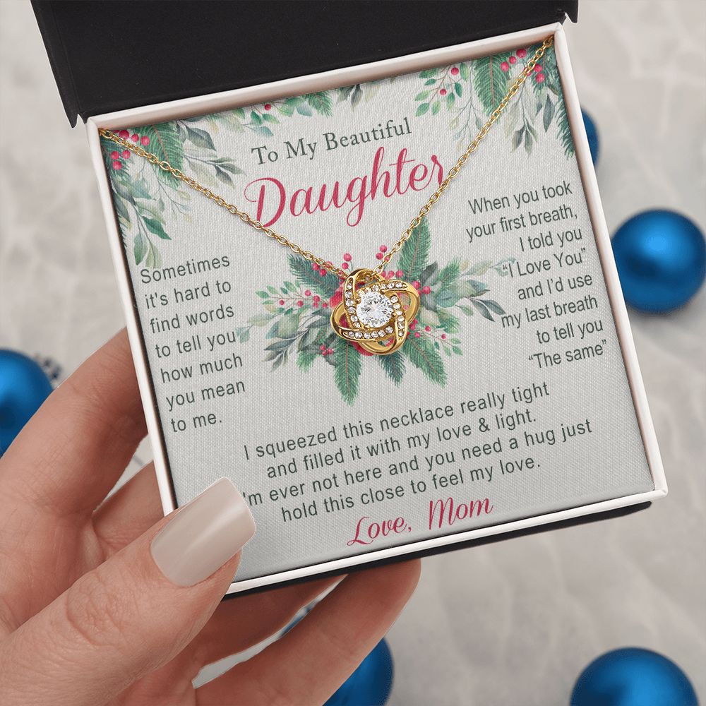 To My Daughter Two Hearts Necklace from Mom for Daughter Present for Daughter Christmas Day Gift Christmas Necklace Pendant Jewelry for Daughter Christmas Card