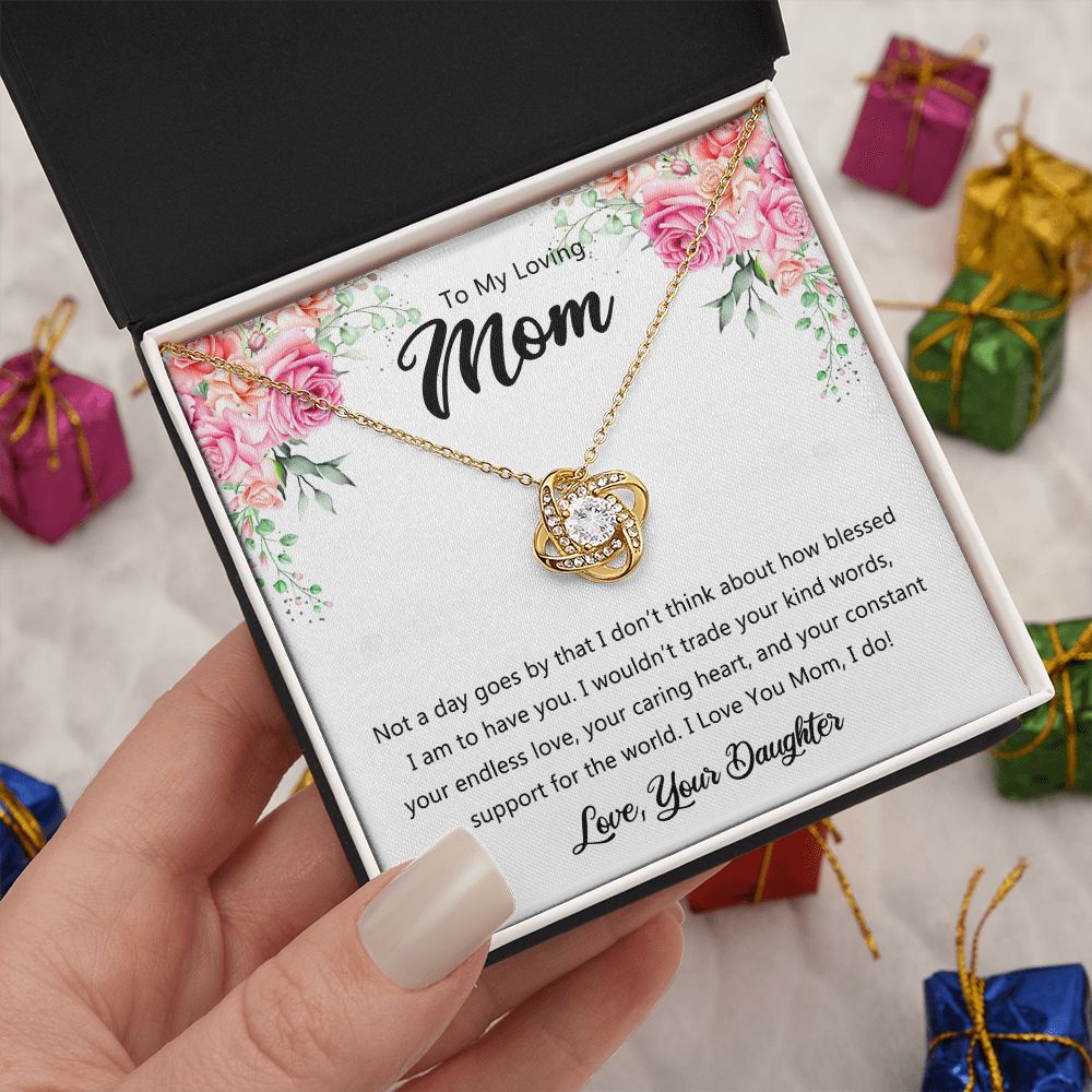 To My Loving Mom Necklace, Necklace for Mother, Daughter Gift For Mom, Present For Mom, Mother Gifts from Son or Daughter, Jewelry Gift for Mothers Day, Birthday Gift for Mother, Moms Love Knot Necklace for Mom
