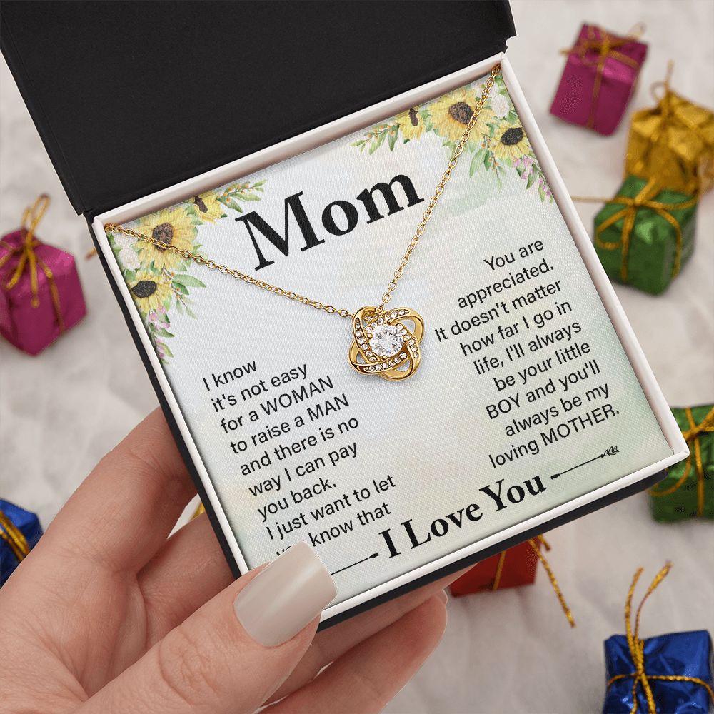 To My Daughter from Mom Love Knot Necklace Mother Daughter Necklace Gifts For Mom Birthday Christmas Mothers Day Present To My Mom Jewelry Pendant Message Card Gift Box