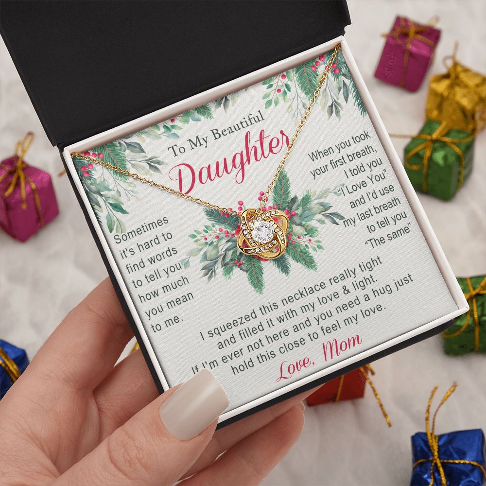 To My Daughter Two Hearts Necklace from Mom for Daughter Present for Daughter Christmas Day Gift Christmas Necklace Pendant Jewelry for Daughter Christmas Card