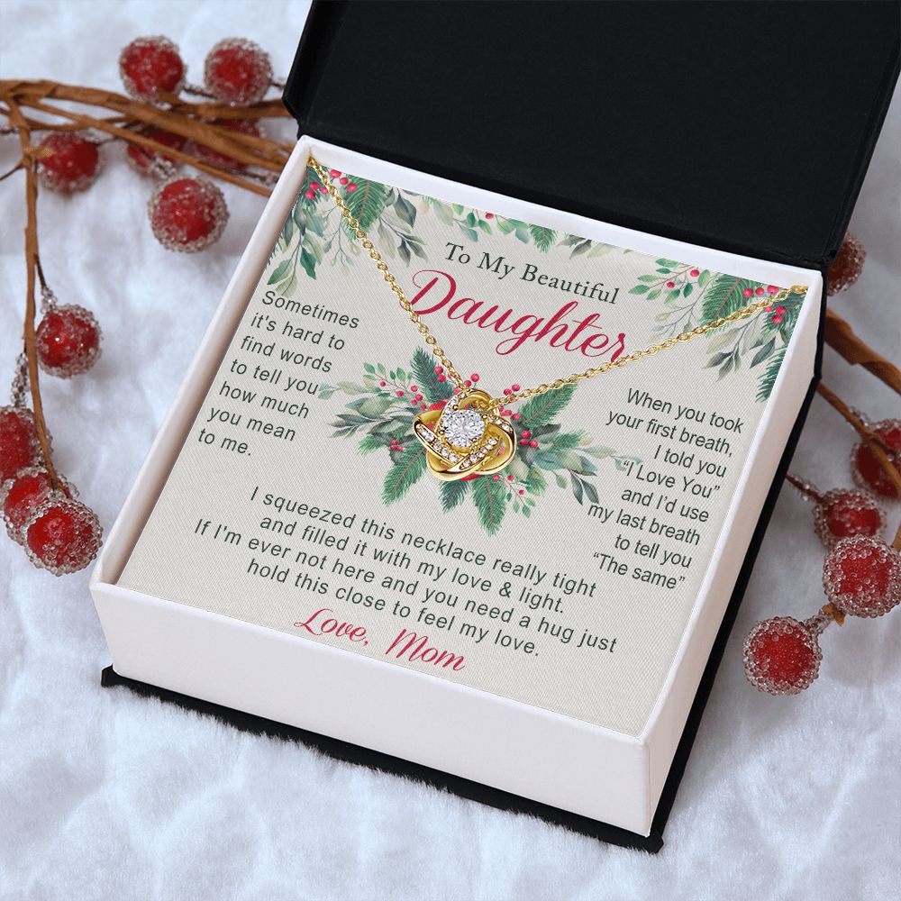 To My Daughter Two Hearts Necklace from Mom for Daughter Present for Daughter Christmas Day Gift Christmas Necklace Pendant Jewelry for Daughter Christmas Card