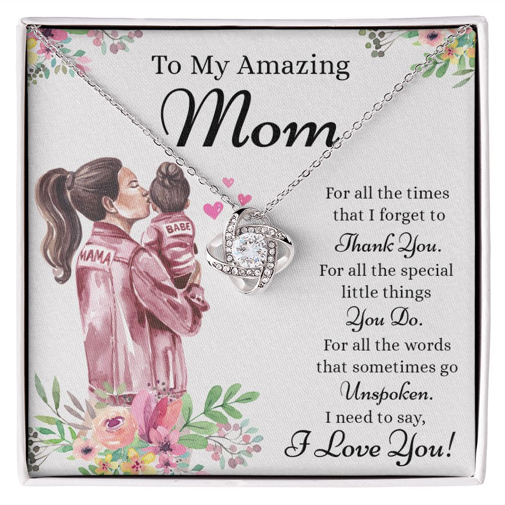 Amazing  Mom Gift Necklace, To My Amazing Mom Love Knot Necklace Gift for Mom, Thank You Mom Necklace, Sentimental Gift Necklace for Mom from Daughter To Mother Necklace Mothers Day Pendant Gift Love Knot Necklace 6323