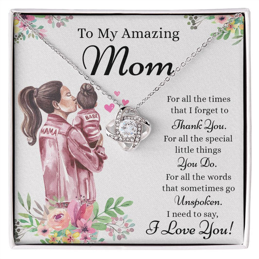 Amazing  Mom Gift Necklace, To My Amazing Mom Love Knot Necklace Gift for Mom, Thank You Mom Necklace, Sentimental Gift Necklace for Mom from Daughter To Mother Necklace Mothers Day Pendant Gift Love Knot Necklace 6323
