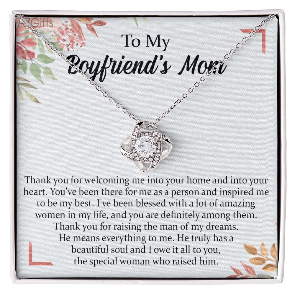 To My Boyfriend's Mom Necklace, Thank You For Raising Man Love Knot Necklace, Gift To My Boyfriend's Mom Necklace For Mothers Day Birthday Gift Christmas Retirement Jewelry For Women Girlfriend's