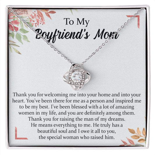 To My Boyfriend's Mom Necklace, Thank You For Raising Man Love Knot Necklace, Gift To My Boyfriend's Mom Necklace For Mothers Day Birthday Gift Christmas Retirement Jewelry For Women Girlfriend's